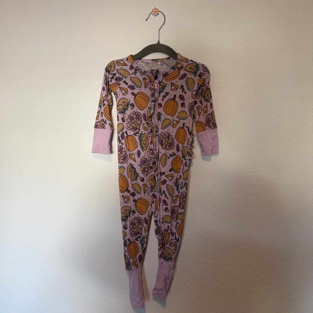 Purple Pumpkin Print Kids Footie Pajama